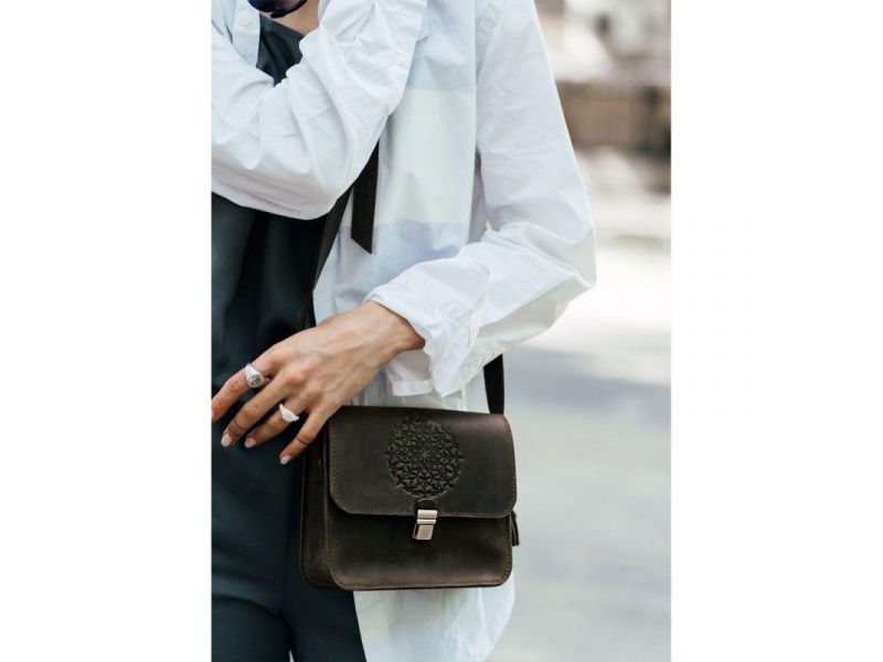 Кожаная женская бохо-сумка Лилу темно-коричневый Crazy Horse, фото 10