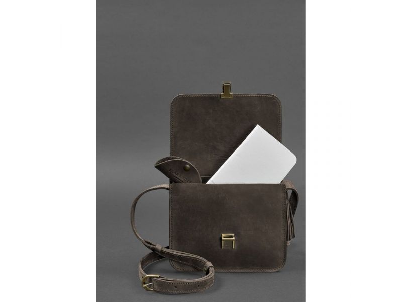 Кожаная женская бохо-сумка Лилу темно-коричневый Crazy Horse, фото 3