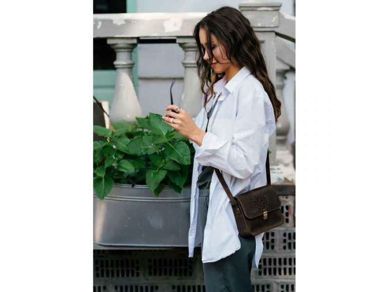 Кожаная женская бохо-сумка Лилу темно-коричневый Crazy Horse, фото 7