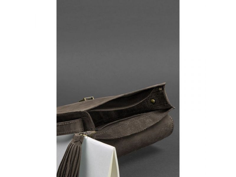 Кожаная женская бохо-сумка Лилу темно-коричневый Crazy Horse, фото 4