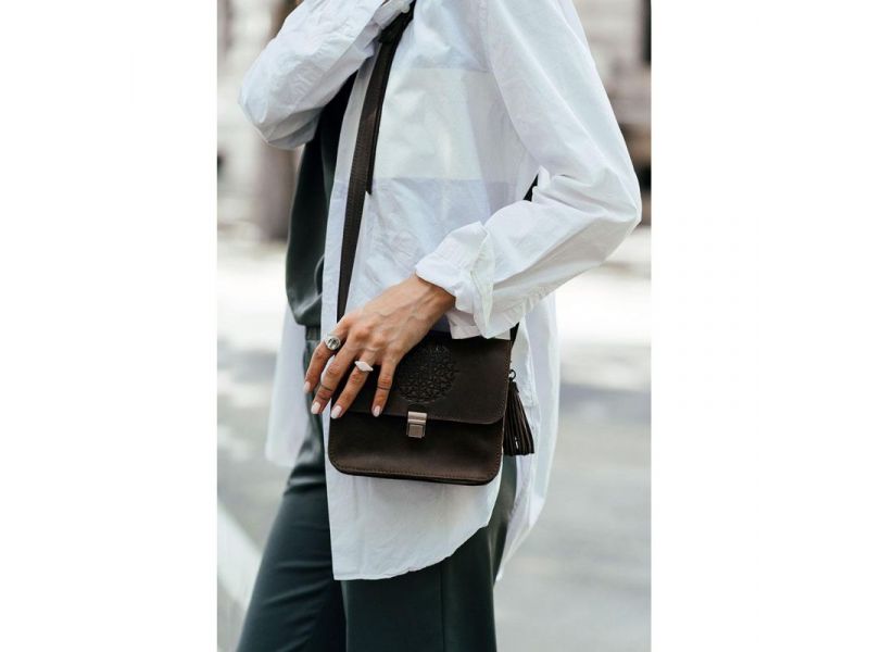 Кожаная женская бохо-сумка Лилу темно-коричневый Crazy Horse, фото 8