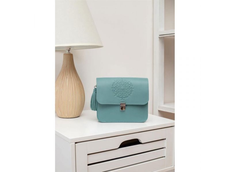 Кожаная женская бохо-сумка Лилу бирюзовая, фото 1