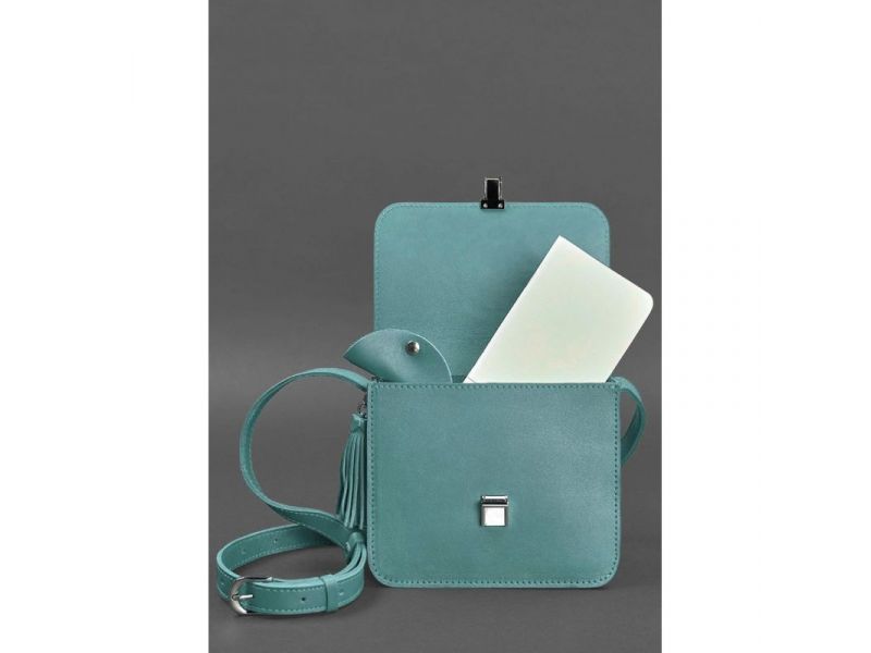 Кожаная женская бохо-сумка Лилу бирюзовая, фото 3