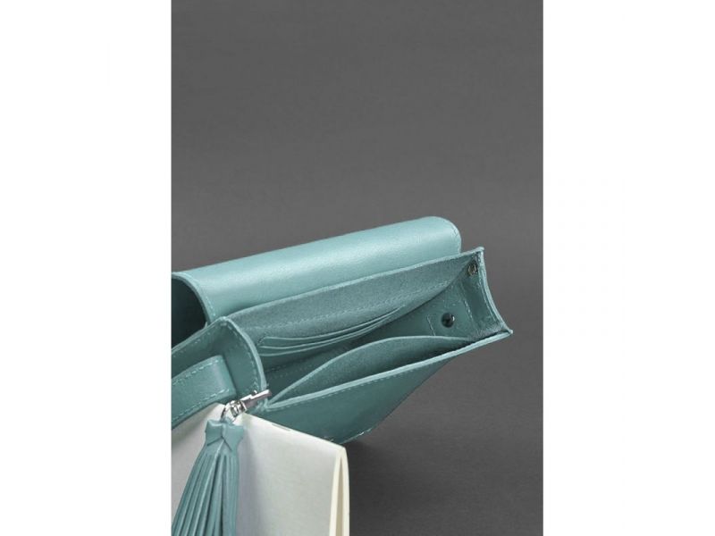 Кожаная женская бохо-сумка Лилу бирюзовая, фото 5