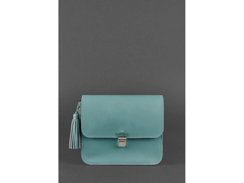 Кожаная женская бохо-сумка Лилу бирюзовая, фото 6