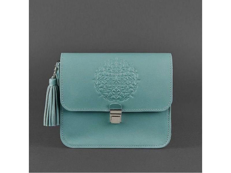 Кожаная женская бохо-сумка Лилу бирюзовая, фото 7