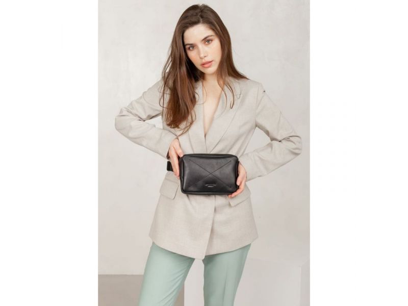 Кожаная поясная сумка Dropbag Minі черная, фото 1