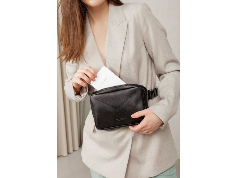 Кожаная поясная сумка Dropbag Minі черная, фото 7