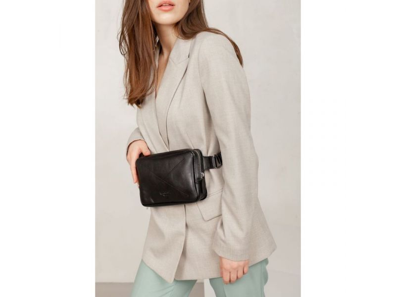 Кожаная поясная сумка Dropbag Minі черная, фото 8