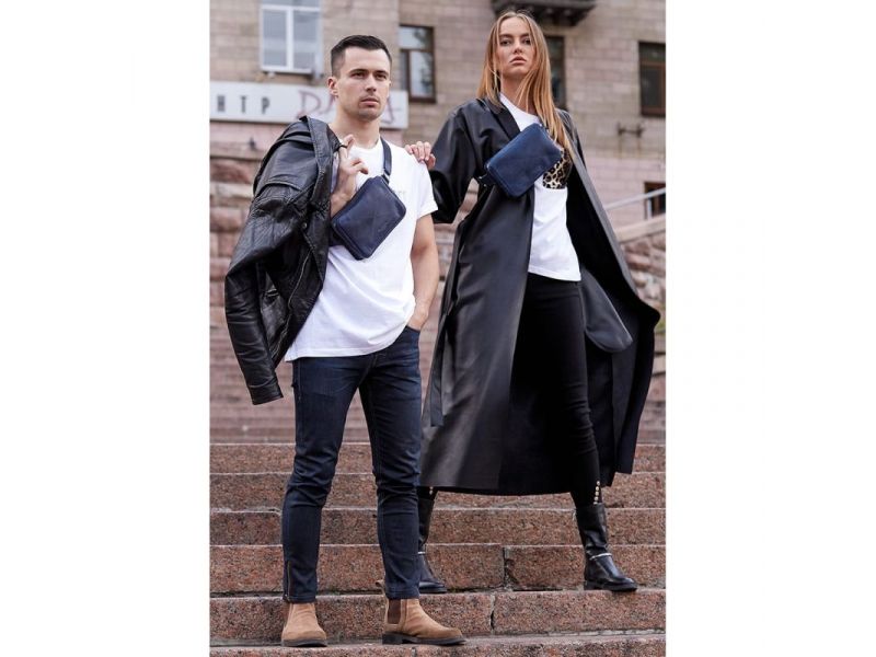 Кожаная поясная сумка Dropbag Mini синяя, фото 8