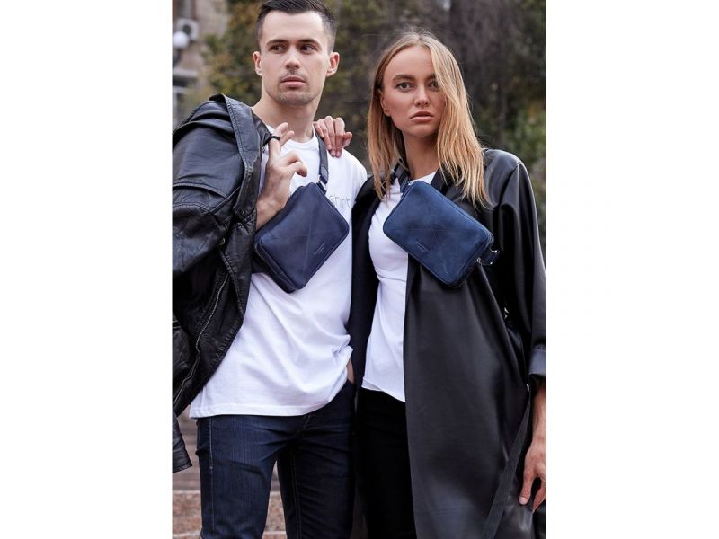 Кожаная поясная сумка Dropbag Mini синяя, фото 7