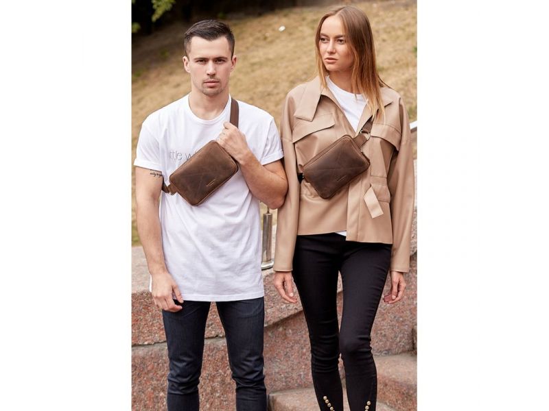 Кожаная поясная сумка Dropbag Mini темно-коричневый Crazy Horse, фото 1