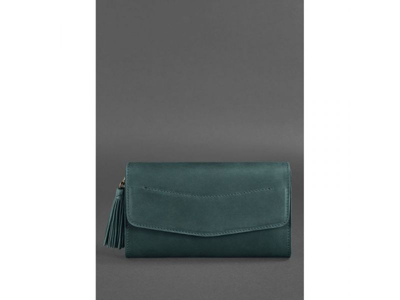 Кожаная женская сумка Элис зеленая crazy horse, фото 2