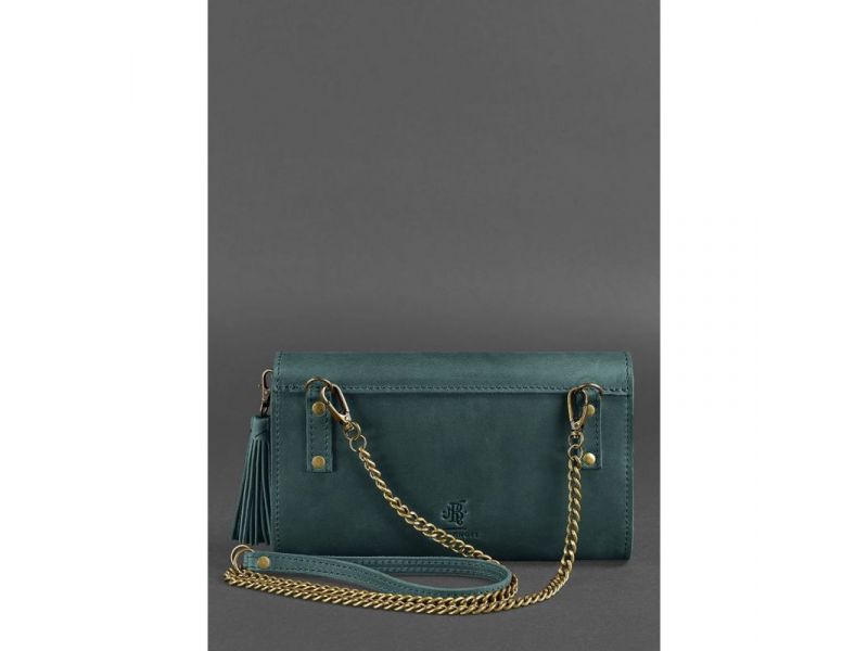 Кожаная женская сумка Элис зеленая crazy horse, фото 4