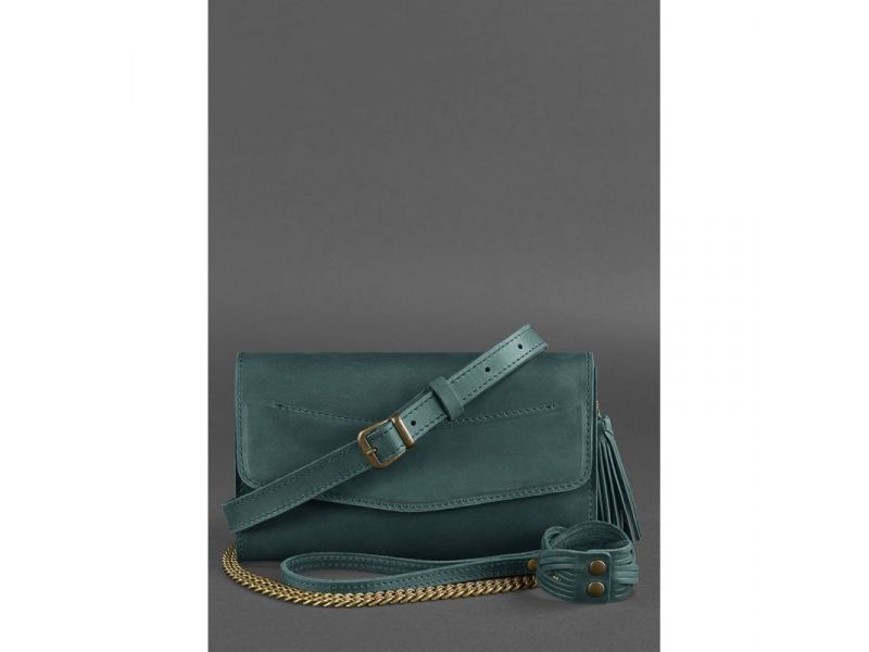 Кожаная женская сумка Элис зеленая crazy horse, фото 5