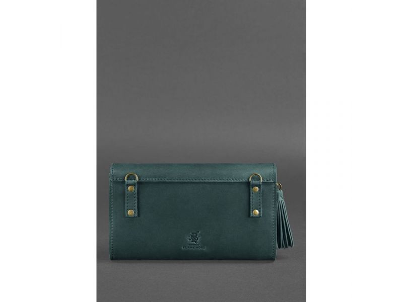 Кожаная женская сумка Элис зеленая crazy horse, фото 6