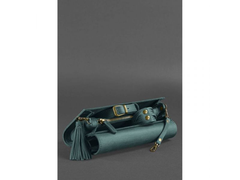 Кожаная женская сумка Элис зеленая crazy horse, фото 7