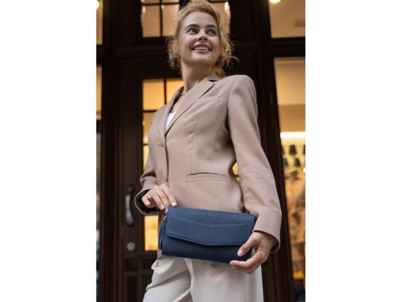 Кожаная женская сумка Элис синяя crazy horse, фото 1