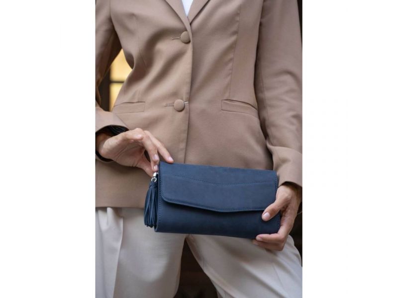 Кожаная женская сумка Элис синяя crazy horse, фото 8