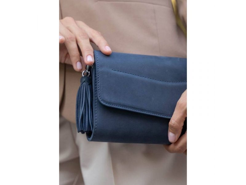 Кожаная женская сумка Элис синяя crazy horse, фото 10