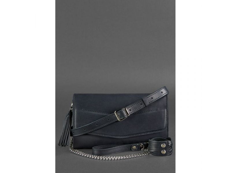 Кожаная женская сумка Элис синяя crazy horse, фото 5