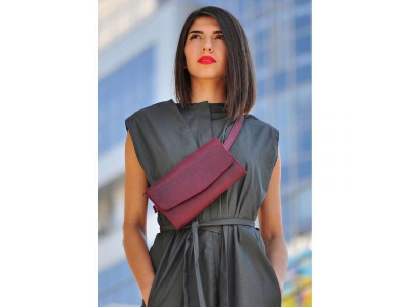 Кожаная женская сумка Элис бордовая crazy horse, фото 10