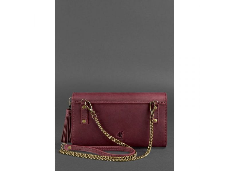 Кожаная женская сумка Элис бордовая crazy horse, фото 4