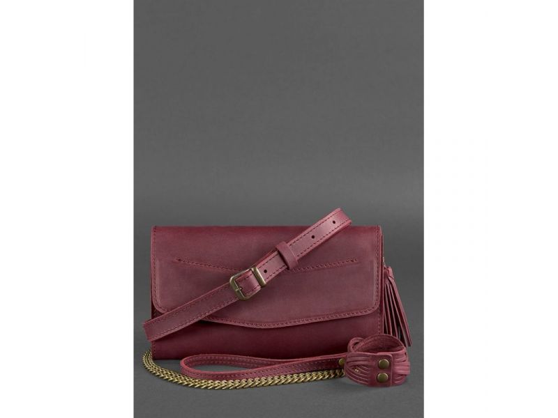 Кожаная женская сумка Элис бордовая crazy horse, фото 5