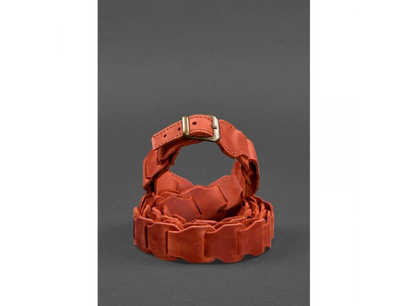 Женский кожаный бохо-ремень коралловый, фото 2