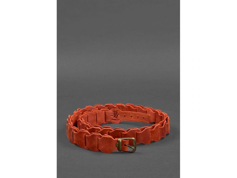 Женский кожаный бохо-ремень коралловый, фото 3