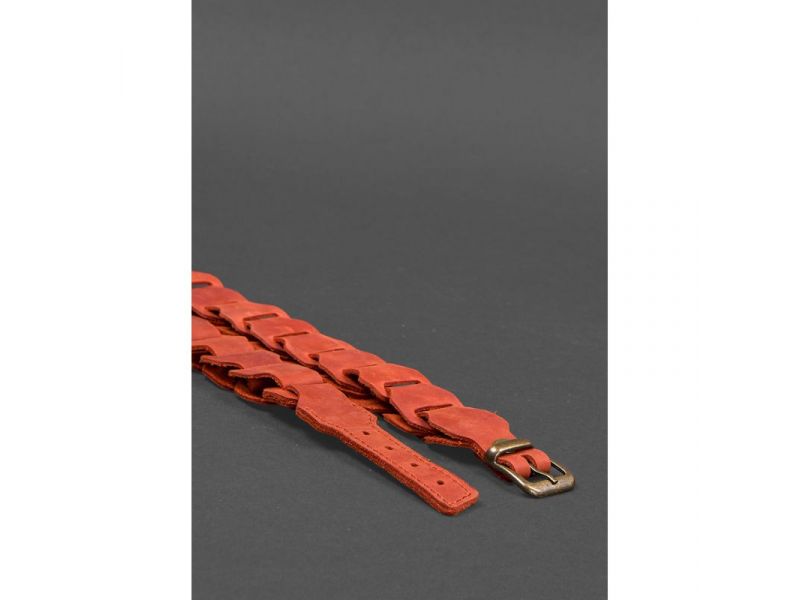 Женский кожаный бохо-ремень коралловый, фото 4