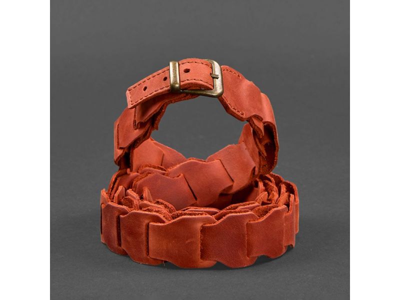 Женский кожаный бохо-ремень коралловый, фото 7