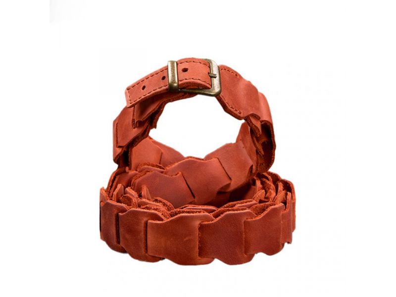 Женский кожаный бохо-ремень коралловый, фото 8