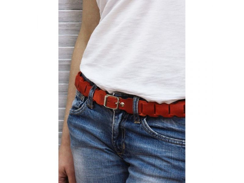 Женский кожаный бохо-ремень коралловый, фото 5