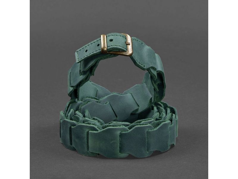 Женский кожаный бохо-ремень зеленый, фото 7