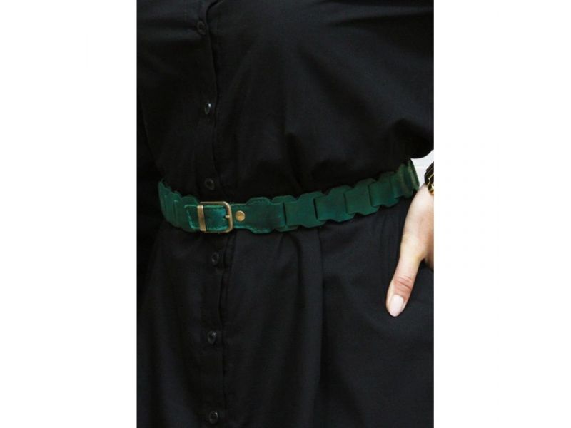 Женский кожаный бохо-ремень зеленый, фото 5
