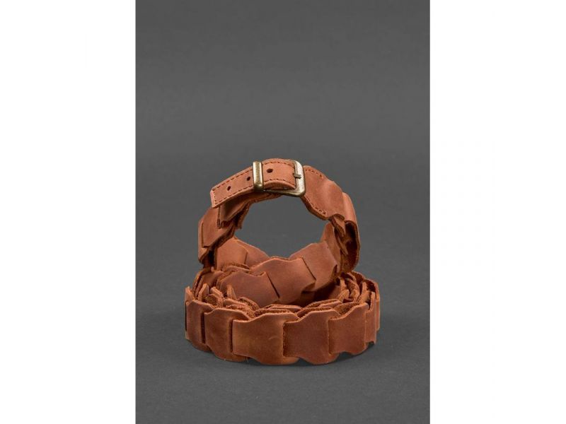 Женский кожаный бохо-ремень светло-коричневый Crazy Horse, фото 2