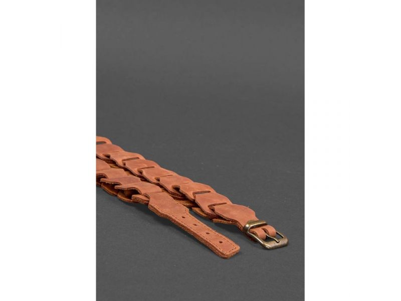 Женский кожаный бохо-ремень светло-коричневый Crazy Horse, фото 4