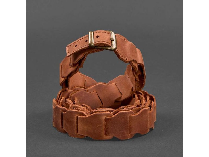 Женский кожаный бохо-ремень светло-коричневый Crazy Horse, фото 7