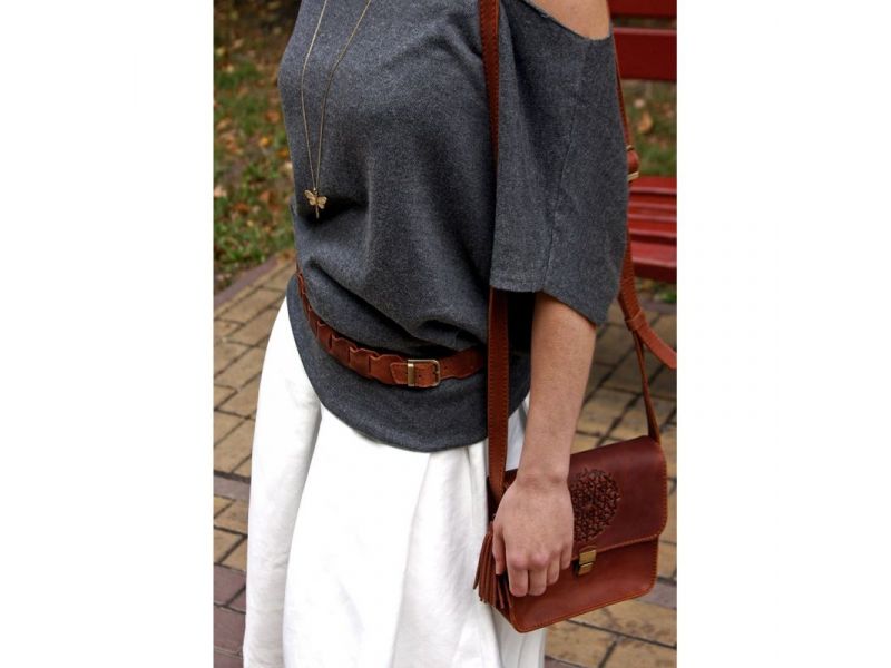 Женский кожаный бохо-ремень светло-коричневый Crazy Horse, фото 5