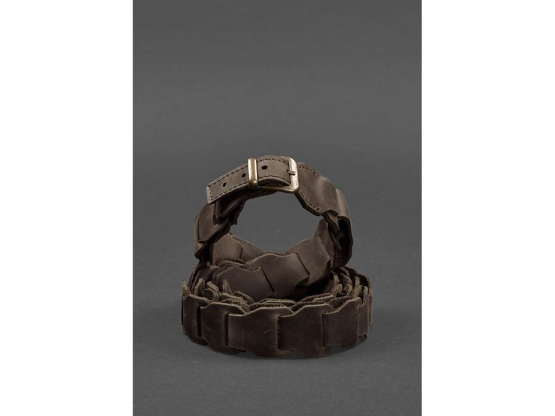 Женский кожаный бохо-ремень темно-коричневый Crazy Horse, фото 2