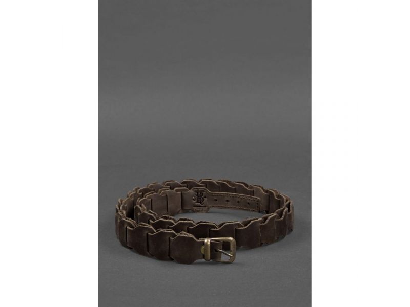 Женский кожаный бохо-ремень темно-коричневый Crazy Horse, фото 3