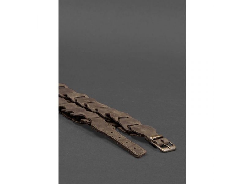 Женский кожаный бохо-ремень темно-коричневый Crazy Horse, фото 4