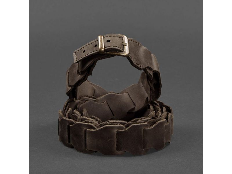 Женский кожаный бохо-ремень темно-коричневый Crazy Horse, фото 7