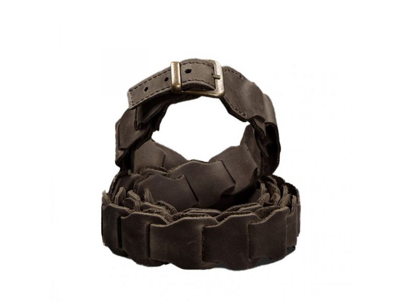 Женский кожаный бохо-ремень темно-коричневый Crazy Horse, фото 8