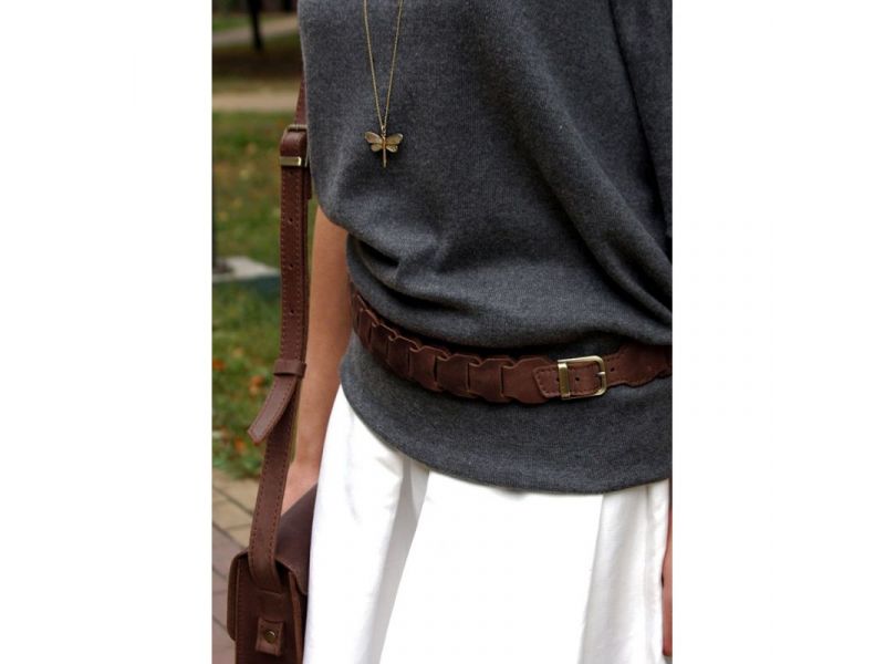 Женский кожаный бохо-ремень темно-коричневый Crazy Horse, фото 5