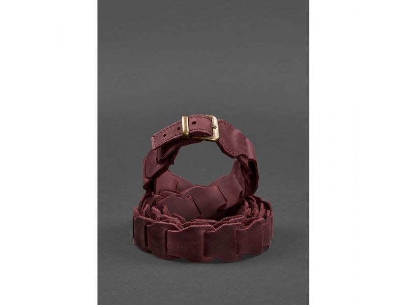 Женский кожаный бохо-ремень бордовый, фото 2