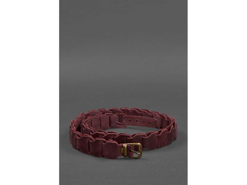 Женский кожаный бохо-ремень бордовый, фото 3