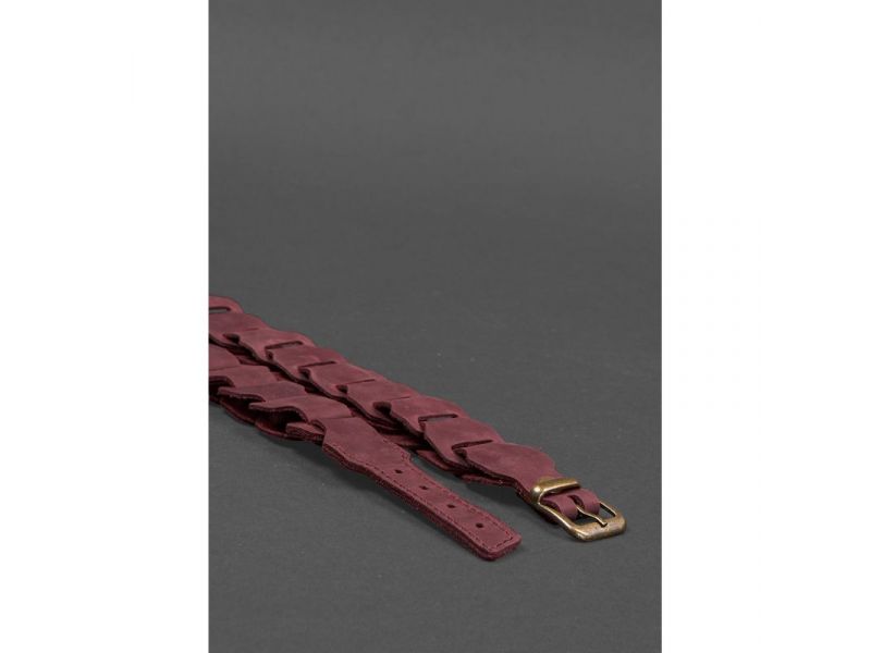 Женский кожаный бохо-ремень бордовый, фото 4