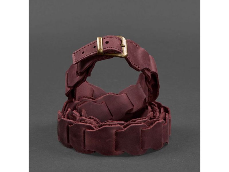 Женский кожаный бохо-ремень бордовый, фото 7